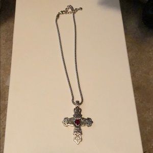 Brighton silver and red stud cross necklace